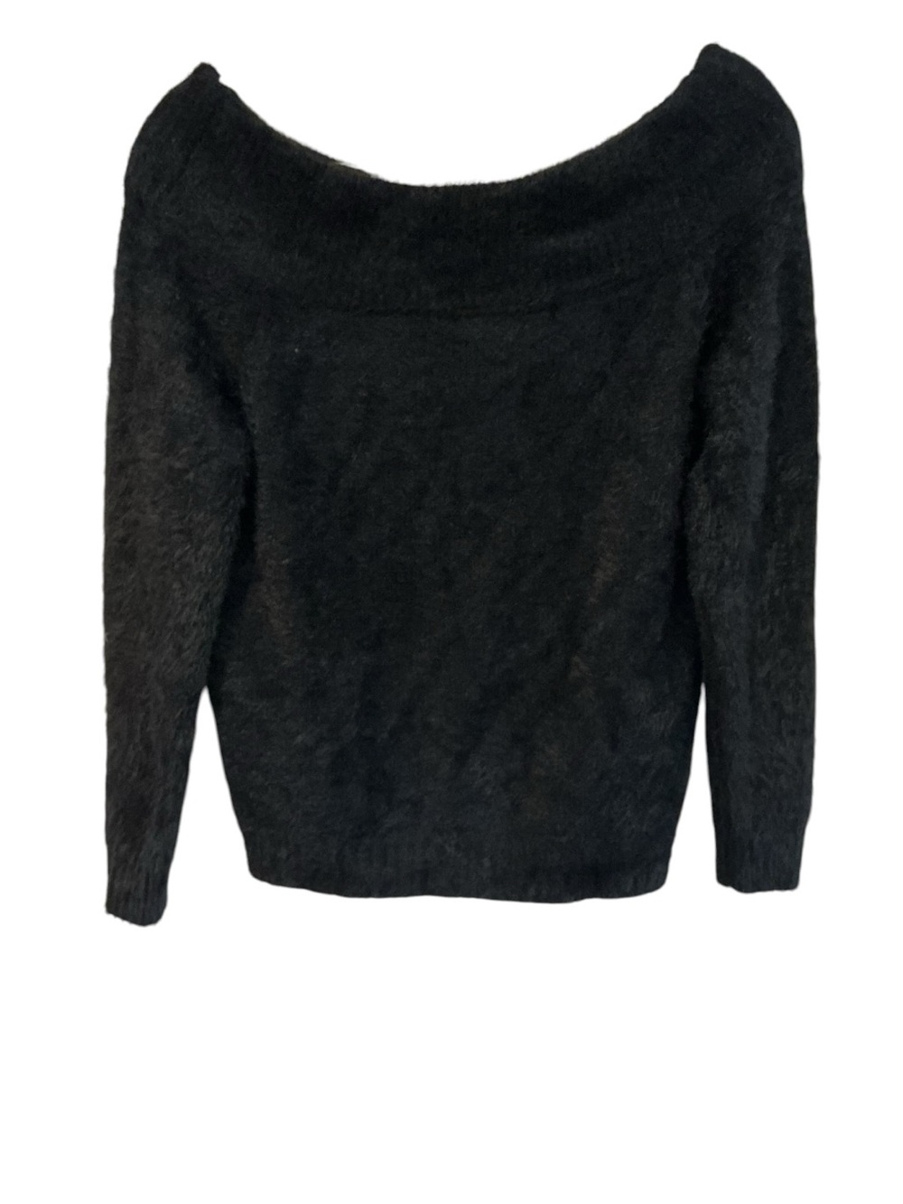 IRIS Black Fuzzy Knit Off Shoulder Sweater Women Medium Soft Cozy - Picture 3 of 8